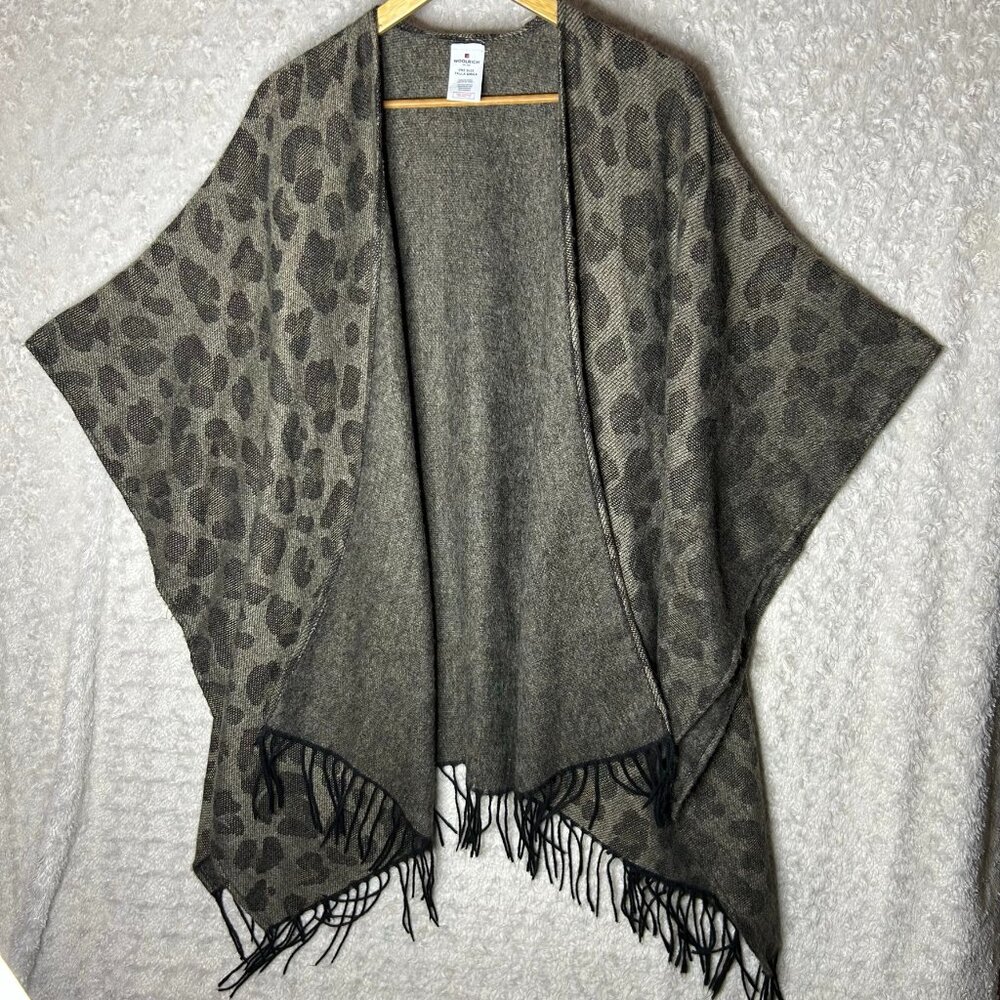 Woolrich Leopard Print Poncho Fringe Trim One Size